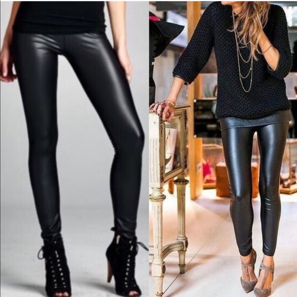 Matte Black Faux Leather Leggings - Picture 2 of 4